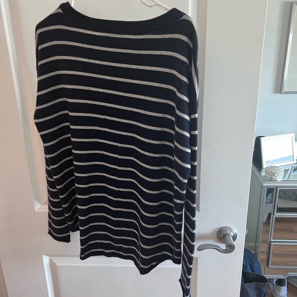 Aqua 100% Cashmere Navy Grey Striped Sweater - Bloomingdales - Picture 4 of 5